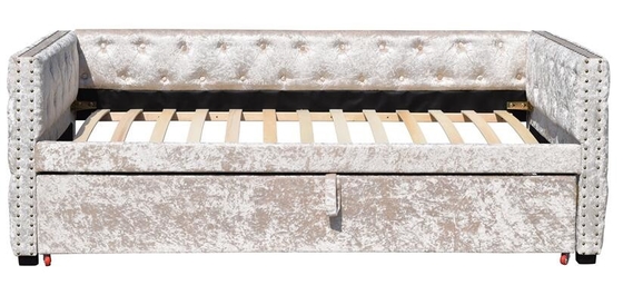 3ft Crush Grey Velvet Daybed With Trundle Tufed Botton