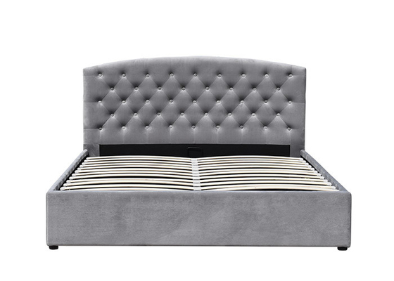 Slatted Gas Lift Storage Bed Double King Size Unadjustable Fabric Upholstered Sleigh Bed