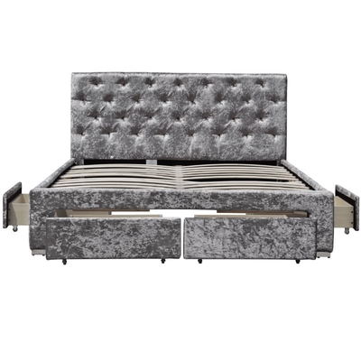 Queen Size Double Upholstered Ottoman Bed Frame With 4 Drawers OEM ODM