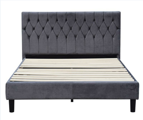 Tufted Fabric Upholstered Bed Frame Queen Size Headboard Knitted Polyester