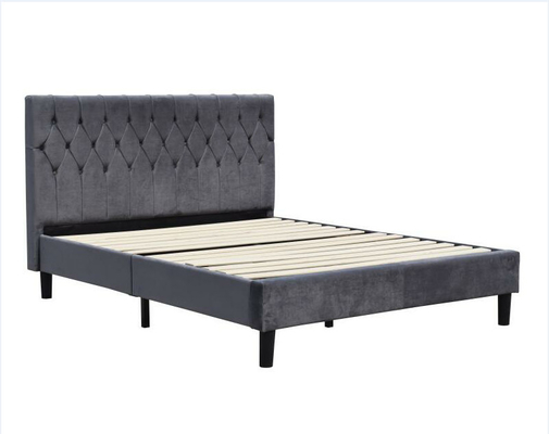 Tufted Fabric Upholstered Bed Frame Queen Size Headboard Knitted Polyester
