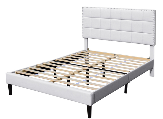 White King Upholstered Storage Bed PU Square Tufted Headboard Bed Frame 140X190Cm