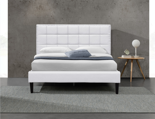 White King Upholstered Storage Bed PU Square Tufted Headboard Bed Frame 140X190Cm