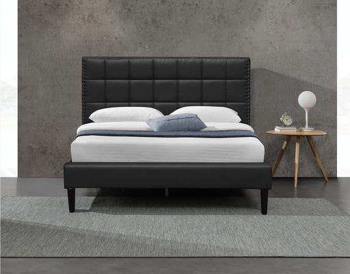 White King Upholstered Storage Bed PU Square Tufted Headboard Bed Frame 140X190Cm