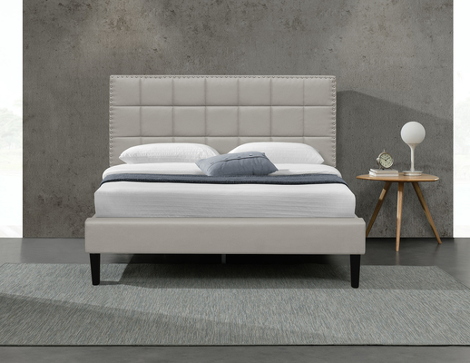 White King Upholstered Storage Bed PU Square Tufted Headboard Bed Frame 140X190Cm