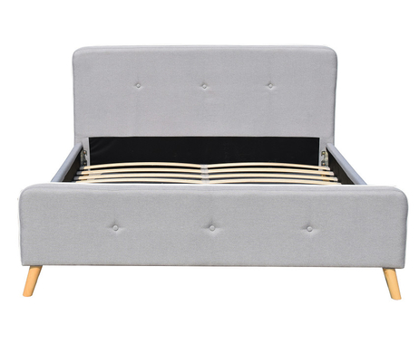 Customized Children Upholstered Bed Button Tufted With Fabric Light Grey Easy Assemble