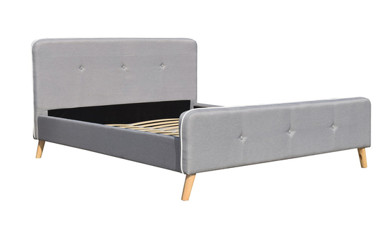Customized Children Upholstered Bed Button Tufted With Fabric Light Grey Easy Assemble