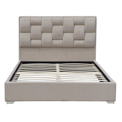 Customized Double Size Velvet Fabric Bed Frame With Tufted High Headboard