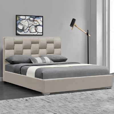 Customized Double Size Velvet Fabric Bed Frame With Tufted High Headboard