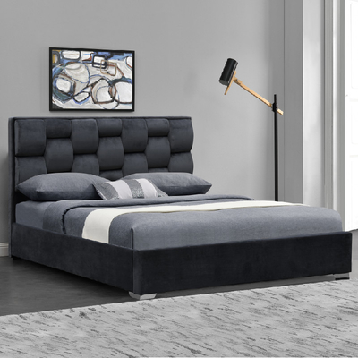 Customized Double Size Velvet Fabric Bed Frame With Tufted High Headboard