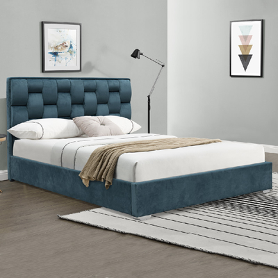 Customized Double Size Velvet Fabric Bed Frame With Tufted High Headboard