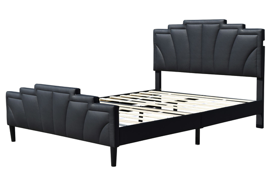 Metal Platform Upholstered Bed Frame OEM Modern Queen Size PU Leather Black