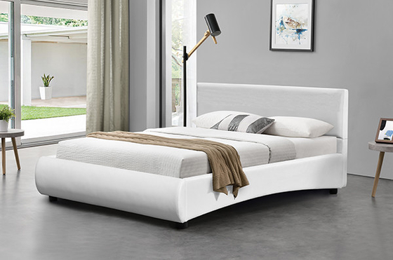 OEM White Pu Leather Bed Frame With LED Light Curve Shape