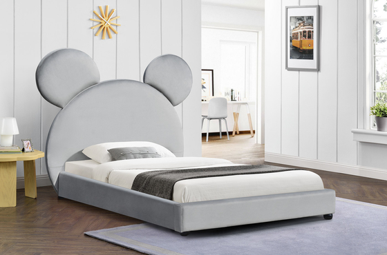 Bear Shape Upholstered Platform Children Bed Frame Light Grey Velvet
