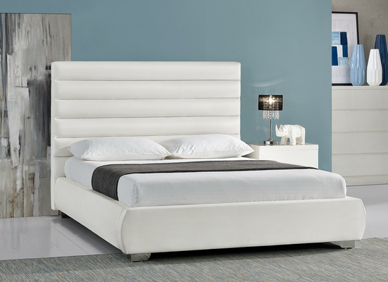 Modern Queen Size Storage Upholstered Platform Bed Frame With High Headboard PU
