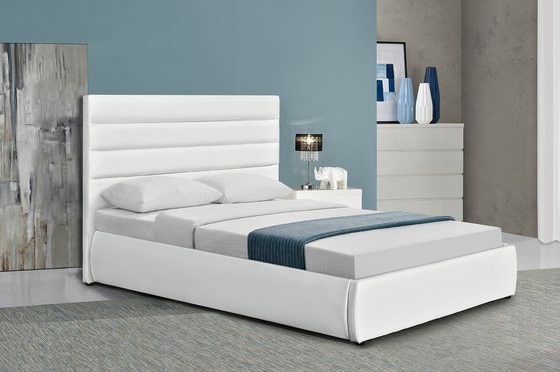 Modern Queen Size Storage Upholstered Platform Bed Frame With High Headboard PU