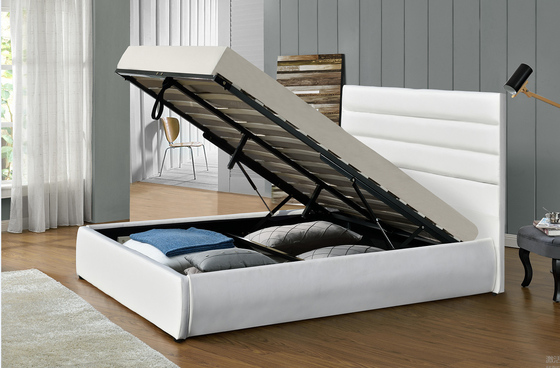 Modern Queen Size Storage Upholstered Platform Bed Frame With High Headboard PU