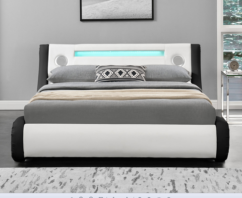 Modern LED Upholstered Bed Queen Size Platform Bed Frame With Speakers