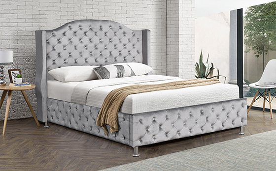 Metal Leg Gas Lift Queen Bed Frame Tufted Headboard Footboard Velvet