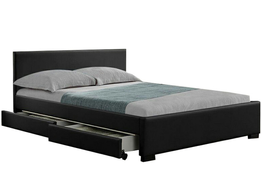 White Faux Leather Upholstered Platform Storage Bed Frame With LED