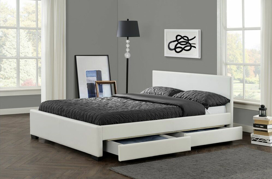 White Faux Leather Upholstered Platform Storage Bed Frame With LED