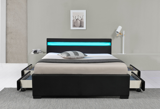 White Faux Leather Upholstered Platform Storage Bed Frame With LED
