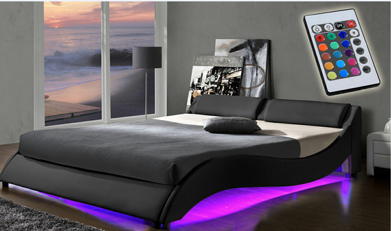 2 LED Light Bed Frame Double Size Upholstered Platform PU Leather