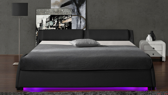 2 LED Light Bed Frame Double Size Upholstered Platform PU Leather