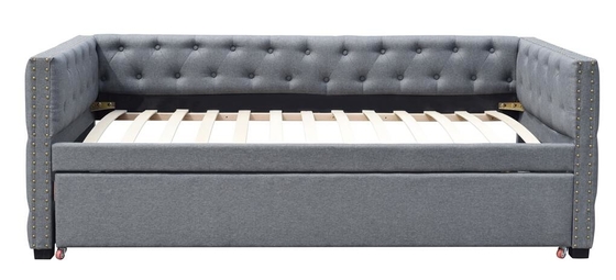 Fabric Upholstered Trundle Daybed With Bronze Stud Single Plywood
