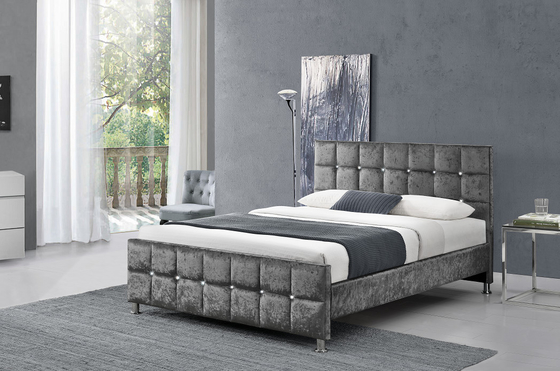 Platform Double Size Crushed Velvet Ottoman Bed European Style Customized