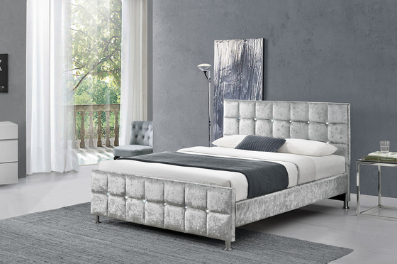 Platform Double Size Crushed Velvet Ottoman Bed European Style Customized