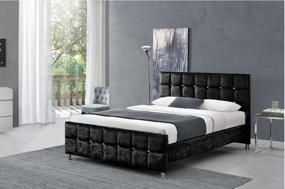 Platform Double Size Crushed Velvet Ottoman Bed European Style Customized