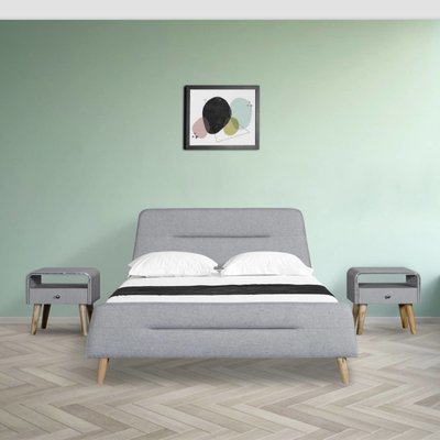 Trapezoidal Headboard Linen Fabric Bed