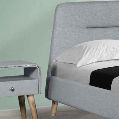 Trapezoidal Headboard Linen Fabric Bed