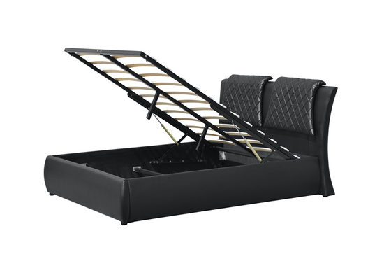 Plywood Bendwood Double Faux Leather Bed With Storage CE Certification