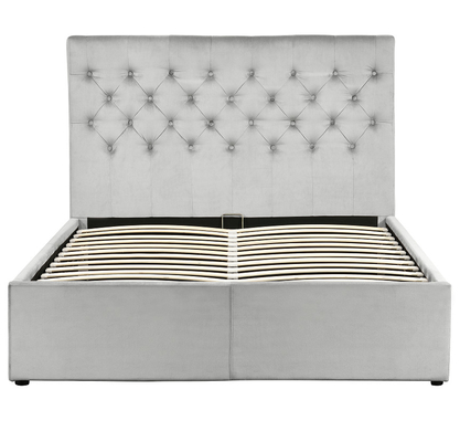 King Size Platform Tufted Upholstered Bed Frame With Buttons Headboard