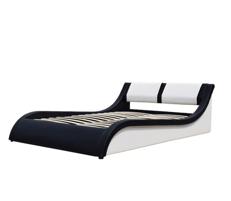 Air Lift Contemporary Velvet Upholstered Bed Faux Leather Curved PU Headboard