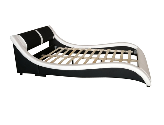 Air Lift Contemporary Velvet Upholstered Bed Faux Leather Curved PU Headboard