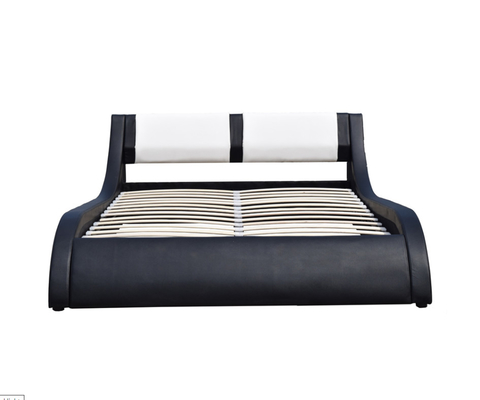 Air Lift Contemporary Velvet Upholstered Bed Faux Leather Curved PU Headboard