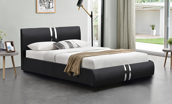Fashion Stainless Steel Bar Hearboard And Footboard Black PU  Bed Frame 160*200