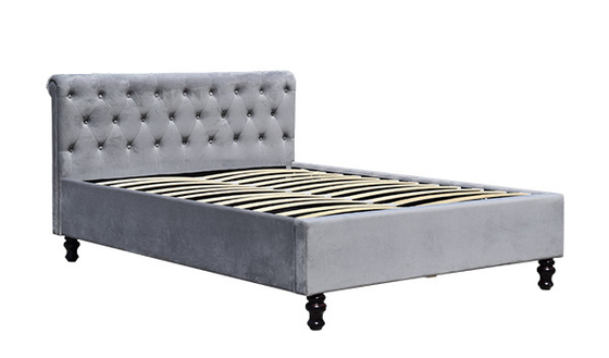 Lambeth Grey Velvet Sleigh Storage Ottoman Bed Frame Double King Size