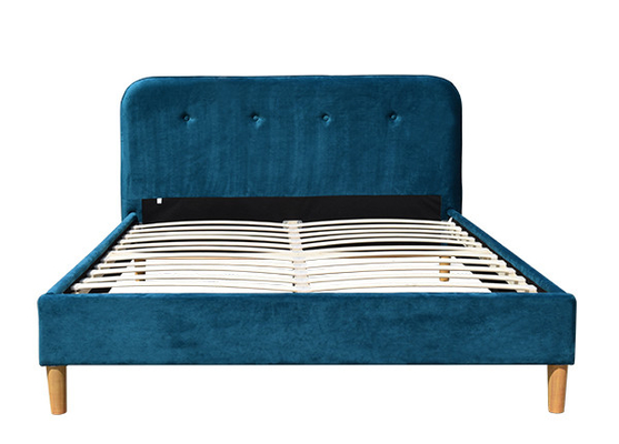 Velvet Blue Plywood Bed Frame BSCI Fabric Upholstered Queen Bed Headboard