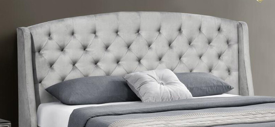 Upholstered Wingback Plywood Bed Frame Dark Grey Velvet Wing Headboard Queen King
