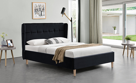 Full Bed Velvet Black Frame OAK Plastic Legs