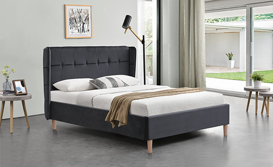 Velvet Grey  Lisbon Double Bed Bed Frame Medium Firmness OAK Plastic Legs