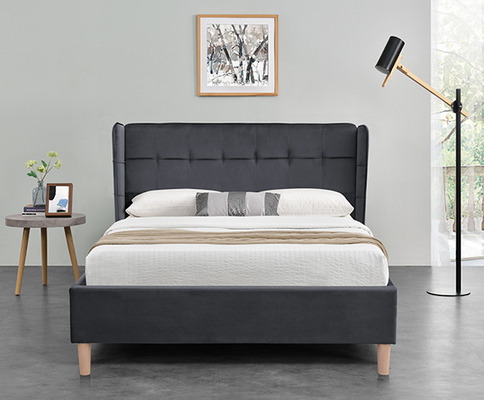 Velvet Grey  Lisbon Double Bed Bed Frame Medium Firmness OAK Plastic Legs