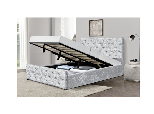 Customized Upholstered Crushed Velvet King Size Bed With Storage Drawers
