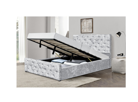 Customized Upholstered Crushed Velvet King Size Bed With Storage Drawers