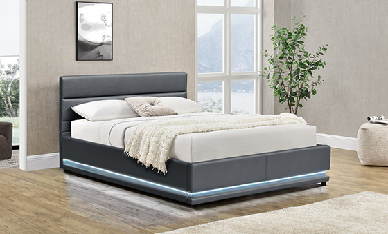 Grey Leather Storage Bed With LED On The Headboard