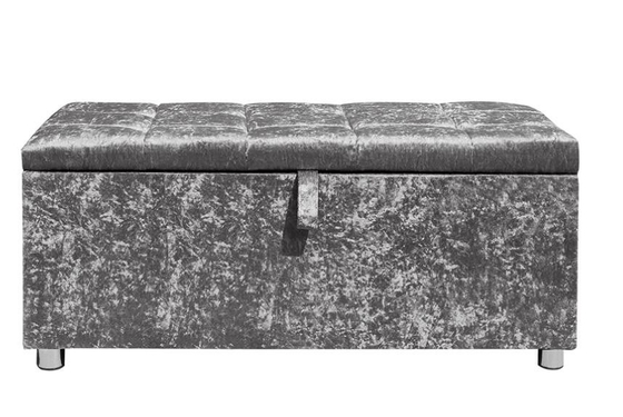 Crush Diamond Silver Crushed Velvet Ottoman Foldable Ottoman Storage Box